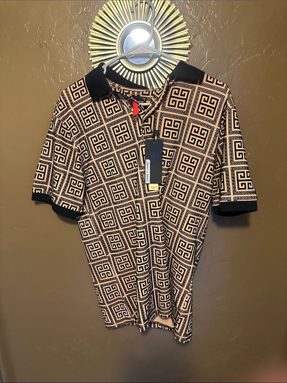 Men's Geometric Polo Shirt in Black & Cream